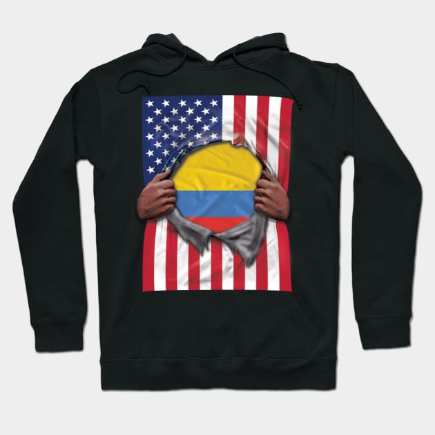 Colombia Flag American Flag Ripped - Gift for Colombian From Colombia Hoodie by Country Flags